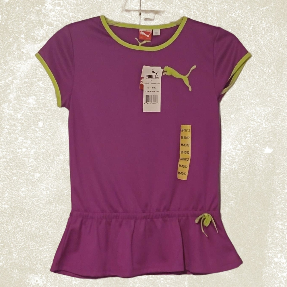 ***NEW DISCOUNT Puma Girls Kids Tee in Magenta with Neon Green Trim Size 10-12